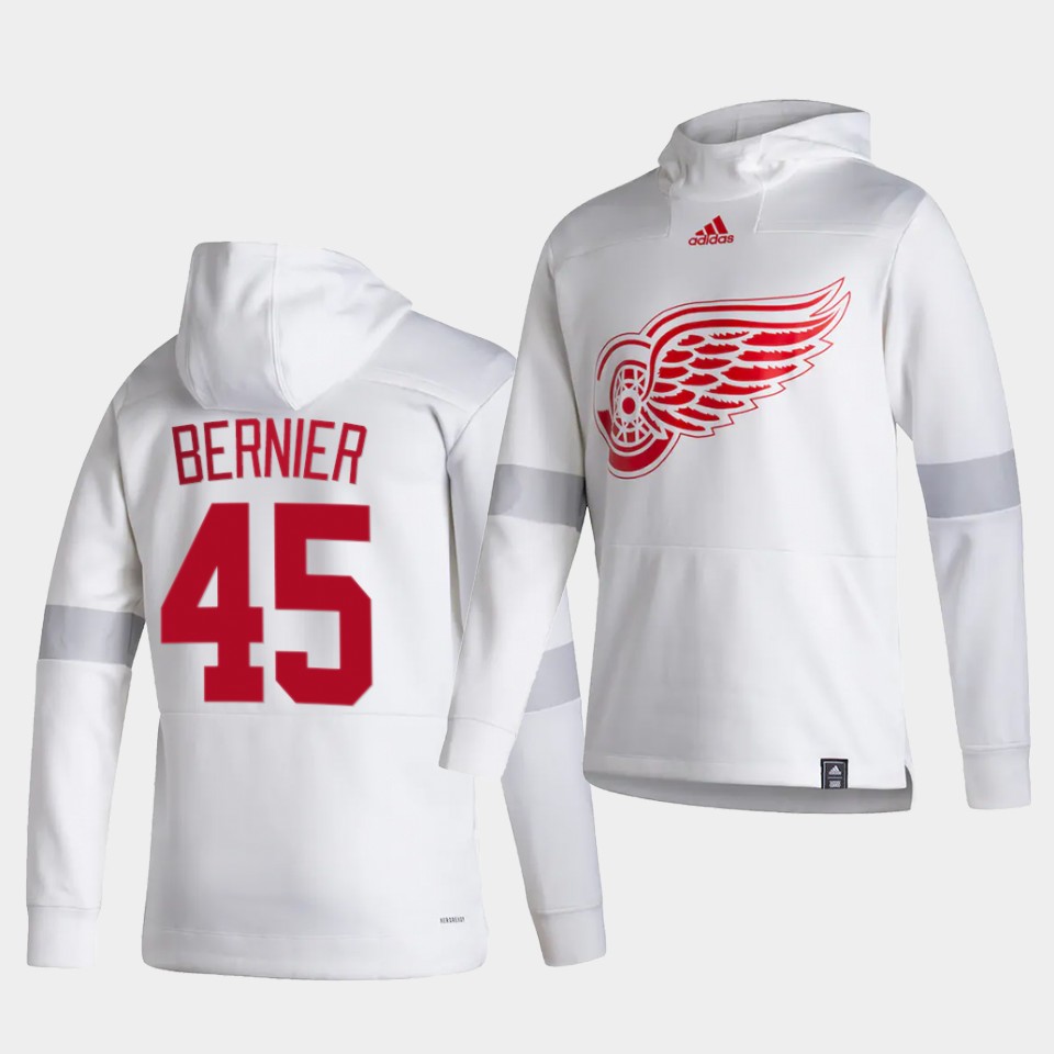 Men Detroit Red Wings #45 Bernier White NHL 2021 Adidas Pullover Hoodie Jersey